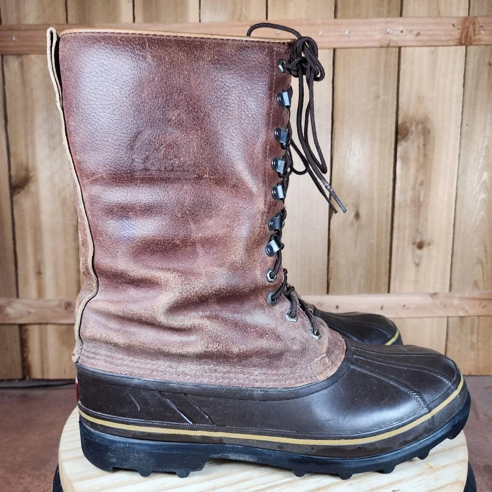 Sorel Maverick Boots Mens 13 Brown Leather Cold‎ Rubber Snow Winter Canada